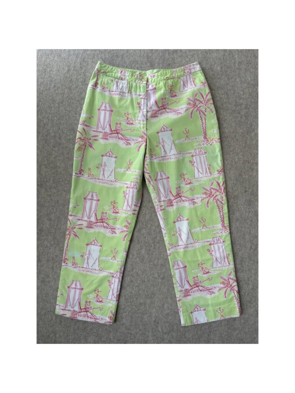 Lilly Pulitzer Vintage White Label Capri Pants Womens 2 Green Pink Cabana Scenic